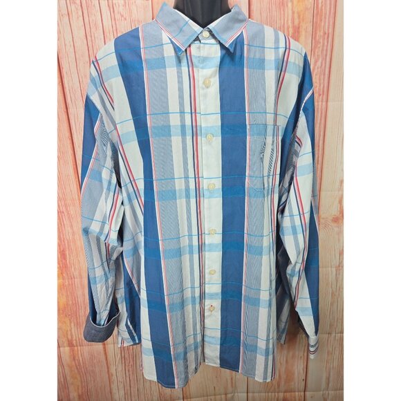 Tommy Bahama Mens Plaid Long Sleeve Button-Down Shirt 2XT Blue/White - Picture 1 of 7